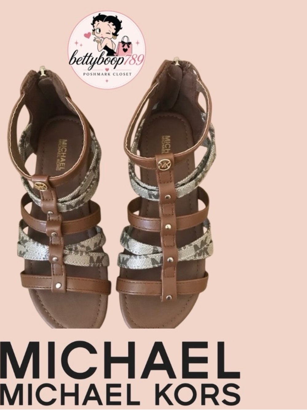 MICHAEL Michael Kors Tan Gladiator Sandals with Snake-Print Straps